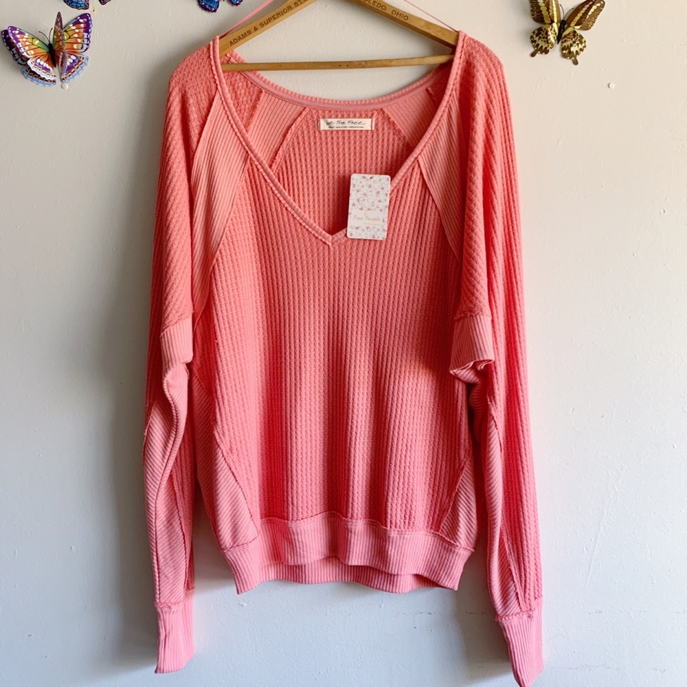 Free People Pink Oversized Top Long Sleeve Small - Picture 2 of 8